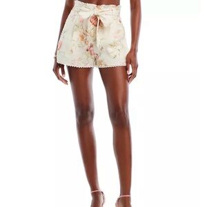 LoveShackFancy High Waist Floral Shorts - Cream and Pink